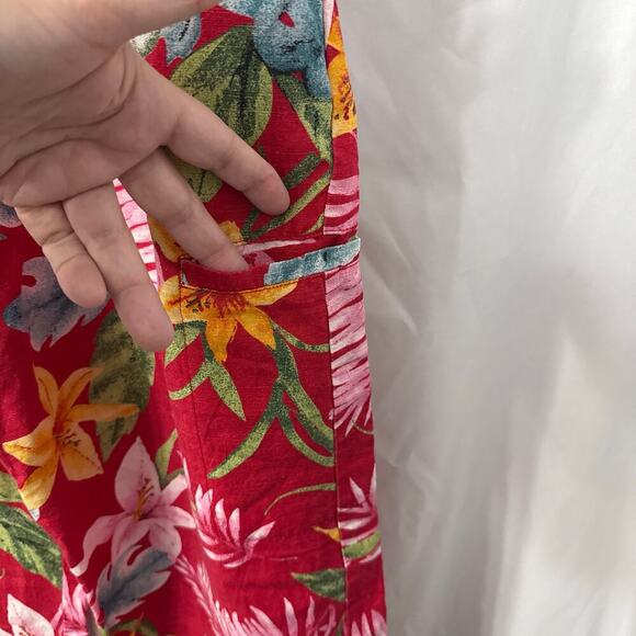 Chicos Design Linen Blend Crop Pants Red Floral Vintage Large - Picture 11 of 11